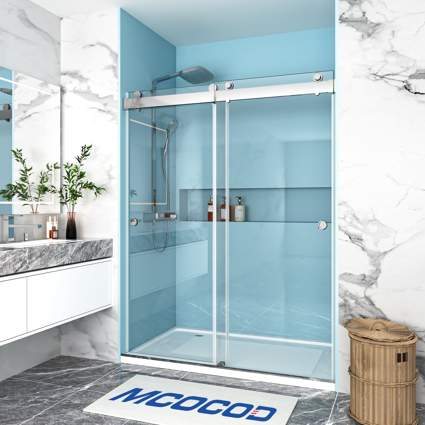 MCOCOD PRO DS13HFP Soft-Closing Double Sliding Frameless Shower Door with Two Finger Pulls