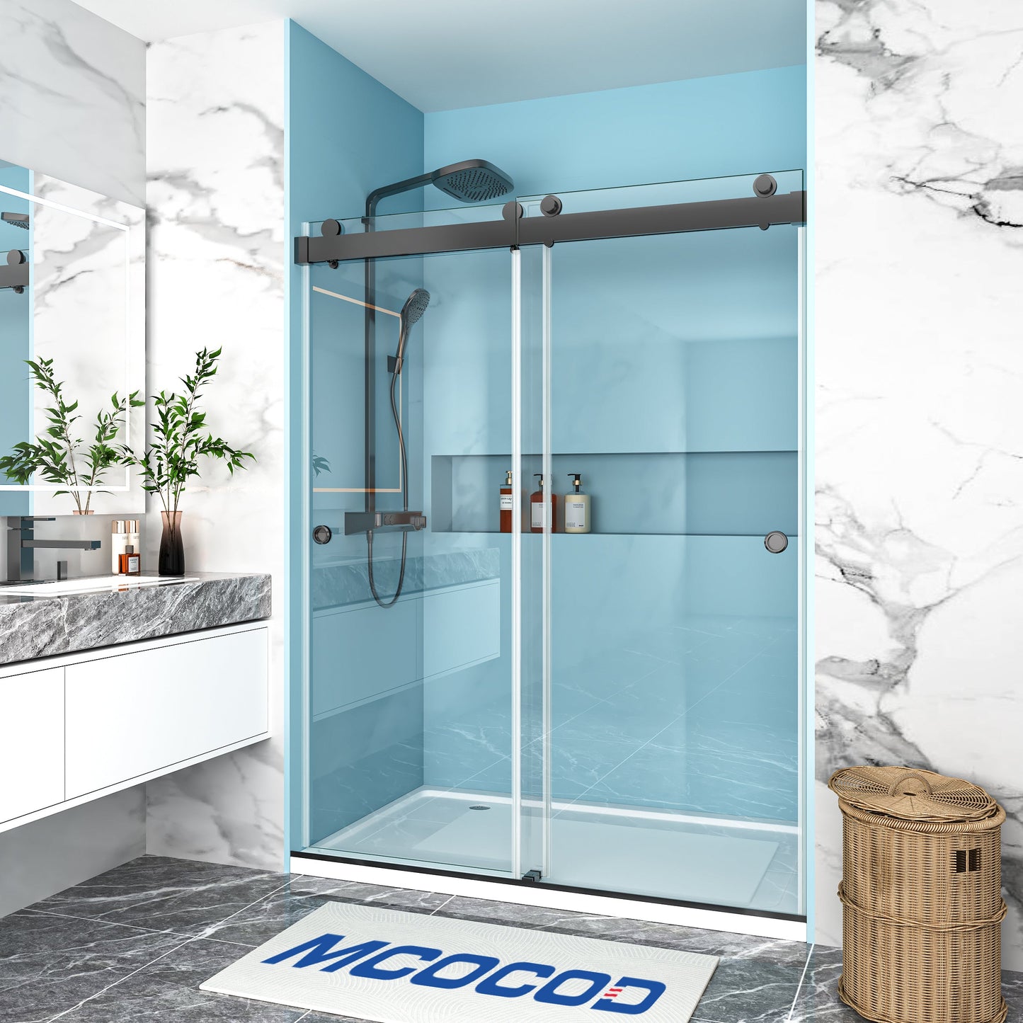 MCOCOD PRO DS13HFP Soft-Closing Double Sliding Frameless Shower Door with Two Finger Pulls