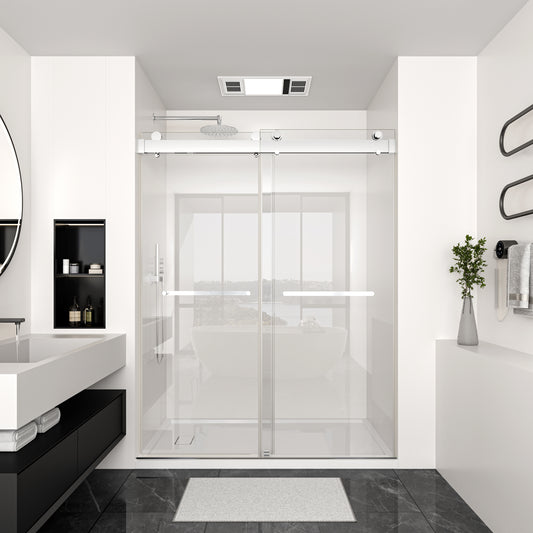 MCOCOD PRO DS13 Soft-Close Double Sliding Frameless Shower Door with Two Towel Bars in Chrome