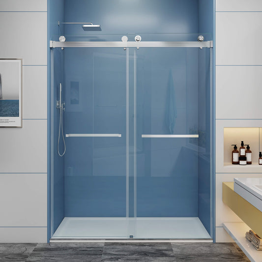 MCOCOD DS01 Double Sliding Frameless Glass Shower Door in Brushed Nickel