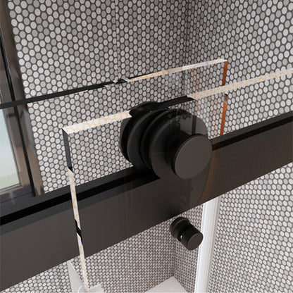 MCOCOD DS01 Double Sliding Frameless Glass Shower Door with Black Guide Rail