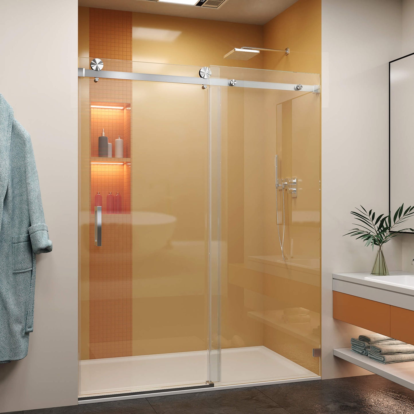 MCOCOD SS05 Single Sliding Frameless Glass Shower Door in Brushed Nickel