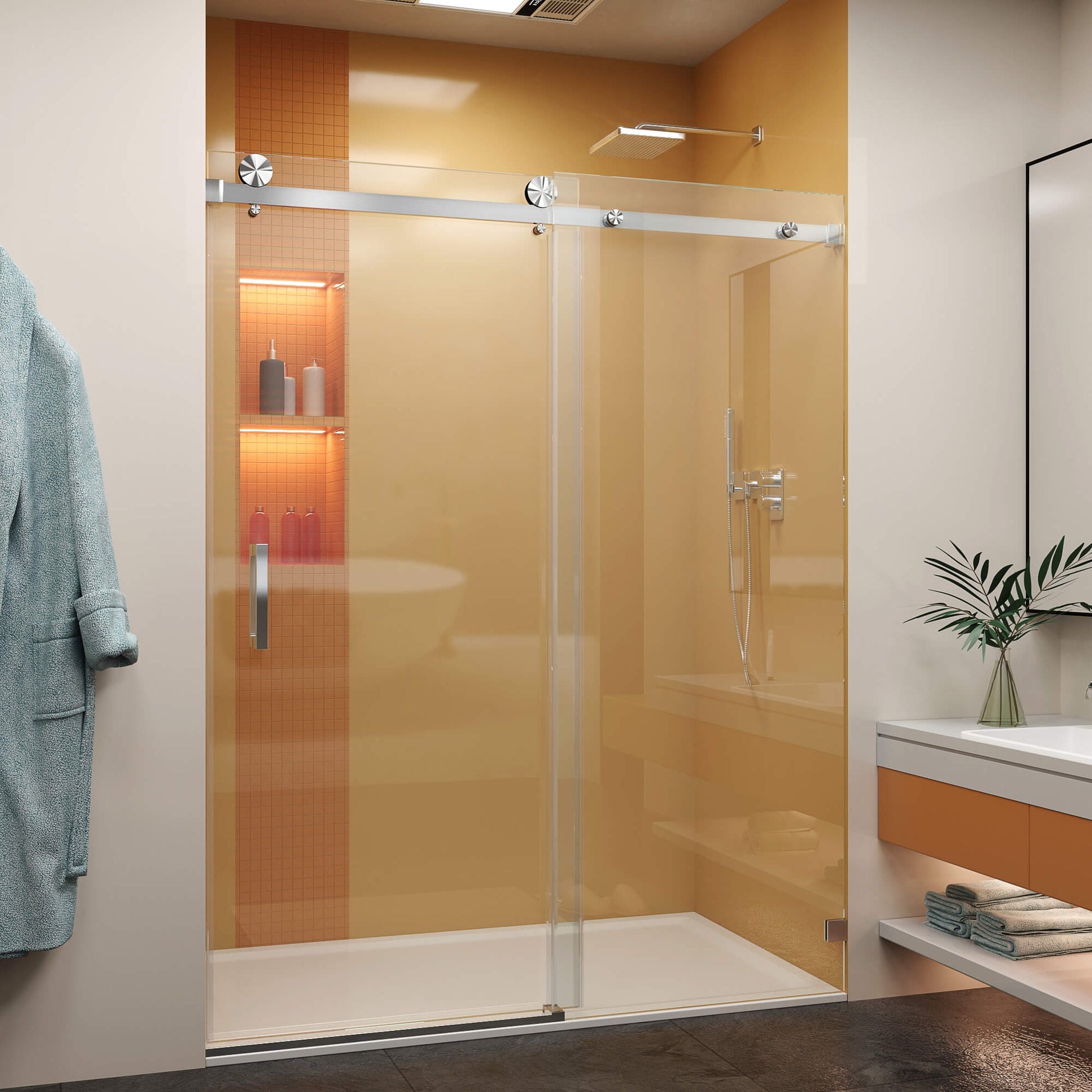 MCOCOD SS05 Single Sliding Frameless Glass Shower Door in Brushed Nickel