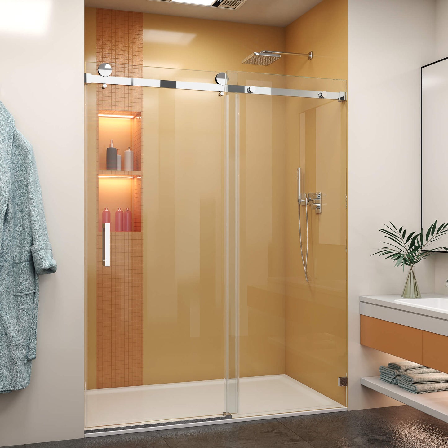 MCOCOD SS05 Single Sliding Frameless Glass Shower Door in Chrome