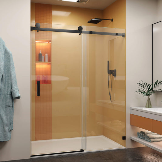 MCOCOD SS05 Single Sliding Frameless Glass Shower Door in Matte Black