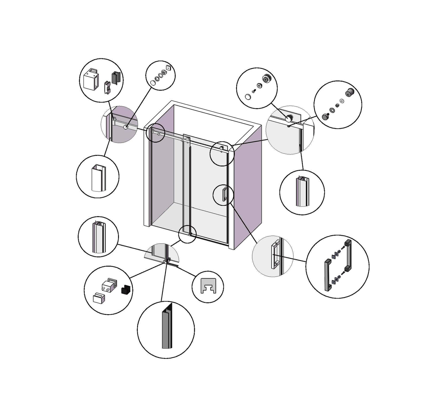 MCOCOD SS05 Single Sliding Frameless Shower Door Hardware Accessories