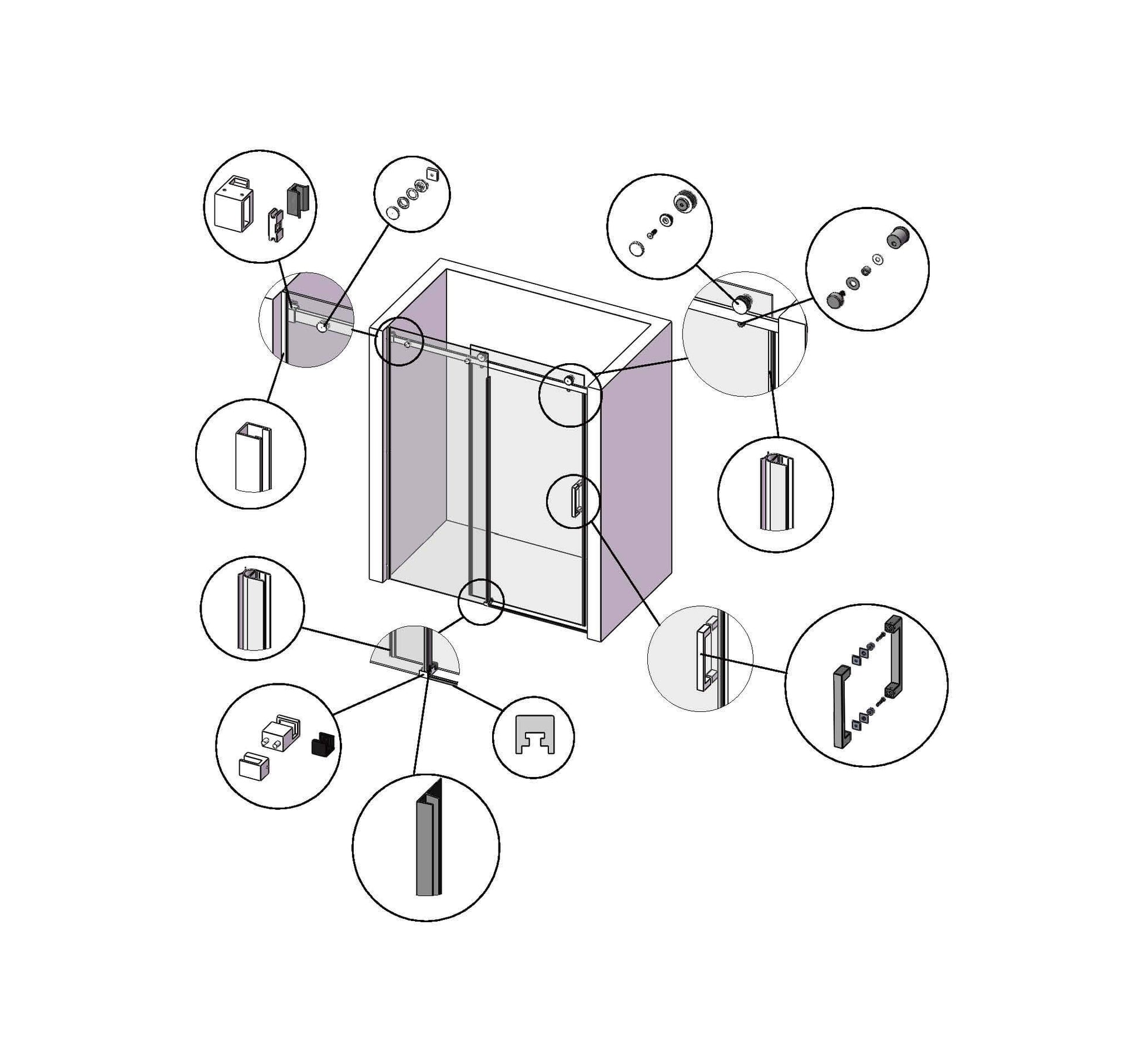 MCOCOD SS05 Single Sliding Frameless Shower Door Hardware Accessories